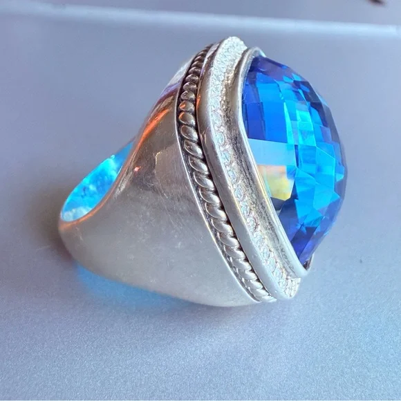 David Yurman Albion Ring 20mm Blue Topaz and Diamonds in Sterling Silver - Picture 3 of 10
